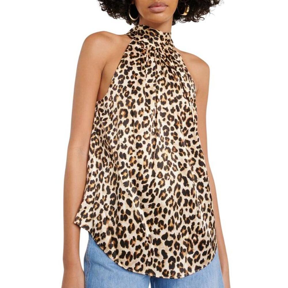 Leopard Print Halter Neck Women’s Top - Beige/Brown